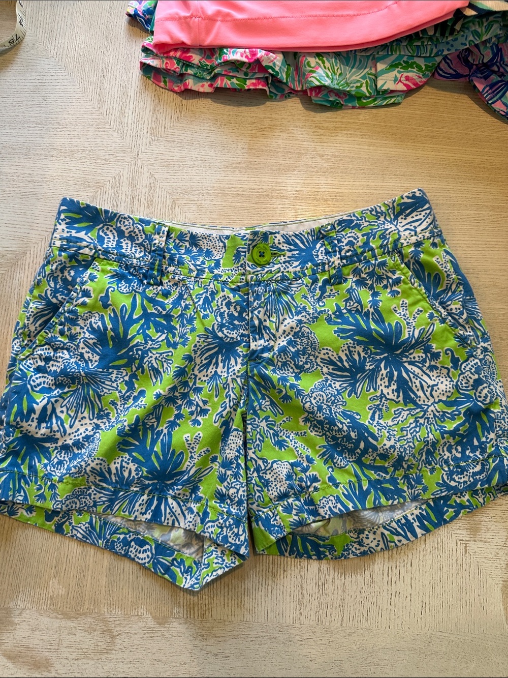 Lilly Pulitzer Lime Green and Blue Floral Bermuda Shorts